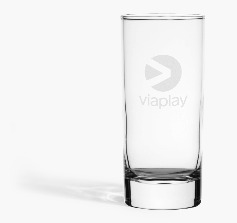 Longdrinkglas met lasergravure van het Viaplay logo
