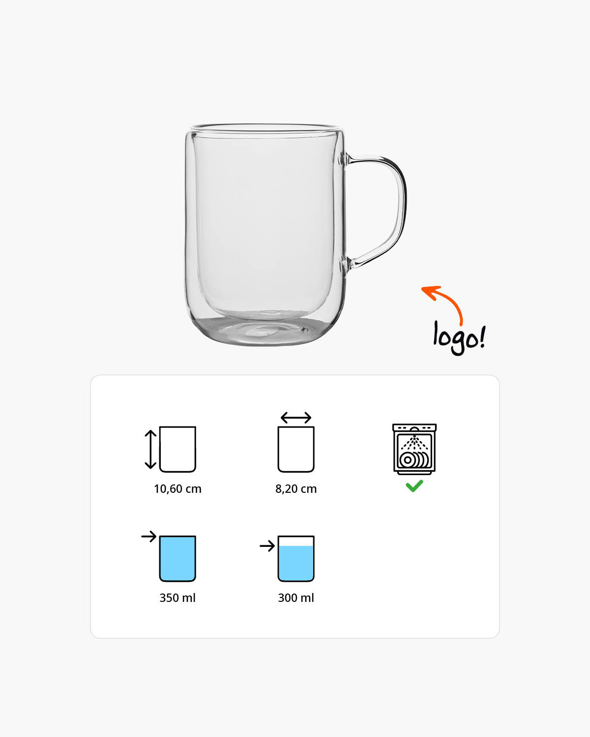 Bianca dubbelwandig glas met oor 350 ml Gravure (zandstralen)  of Bedrukt (1 kleur)  sfeerfoto 1