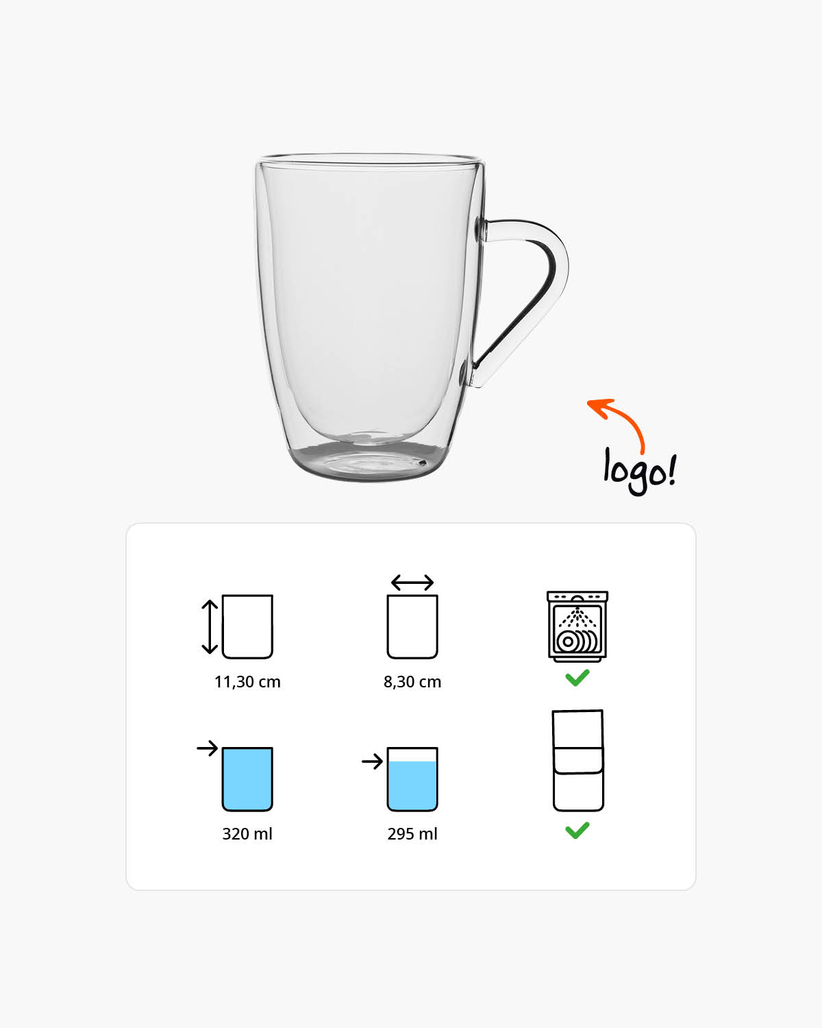 Brianna dubbelwandig glas met oor 320 ml Gravure (zandstralen)  of Bedrukt (1 kleur)  sfeerfoto 1