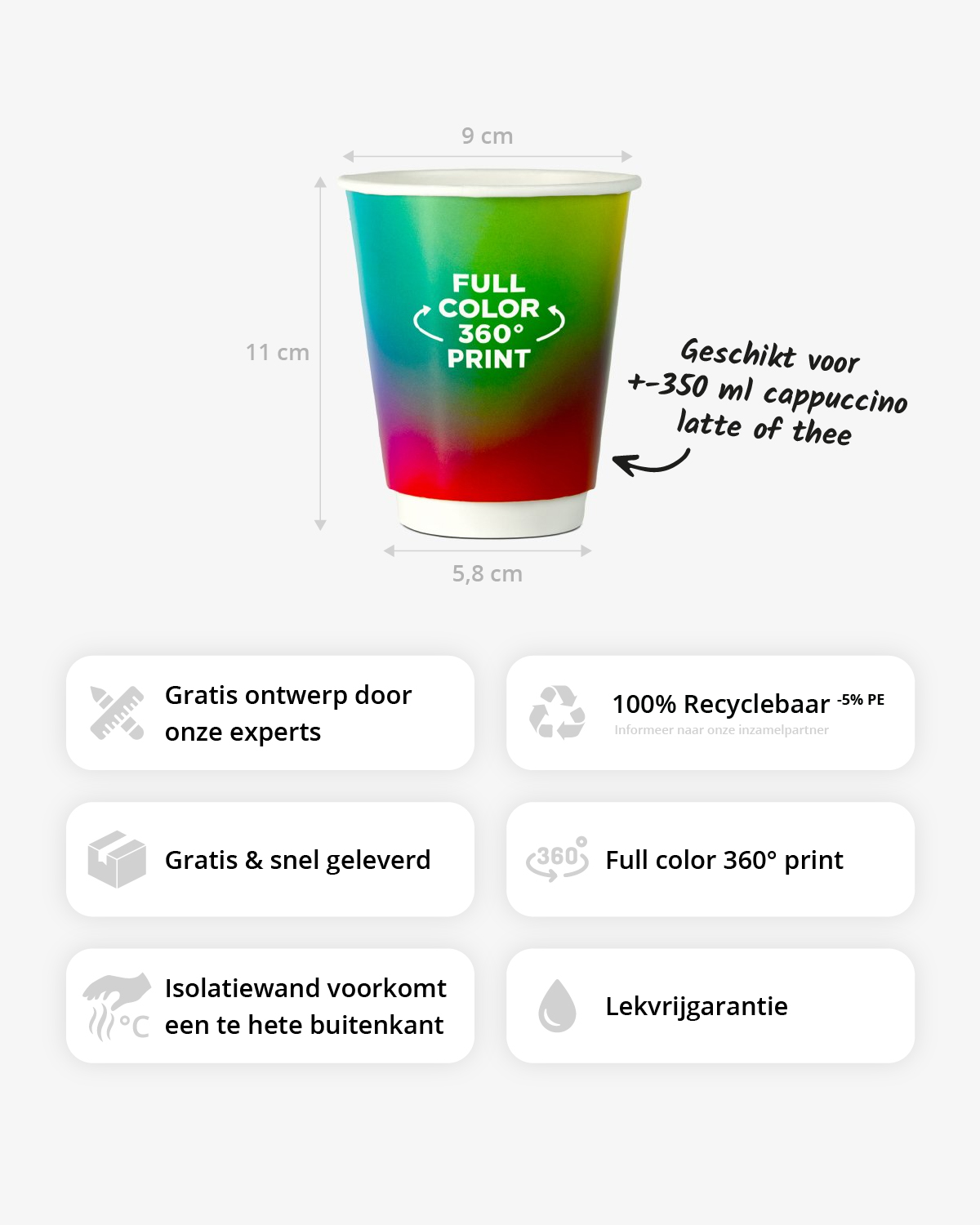 Koffiebekers dubbelwandig 12 oz (350 ml) Bedrukt (full color) sfeerfoto 2