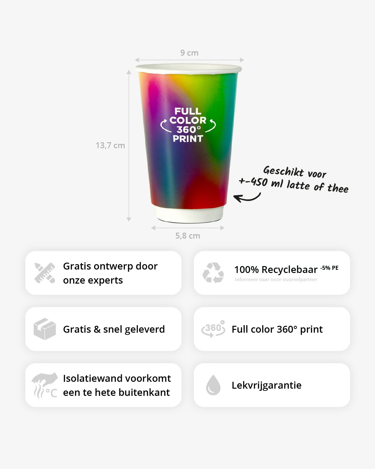 Koffiebekers dubbelwandig 16 oz (450 ml) Bedrukt (full color) sfeerfoto 2