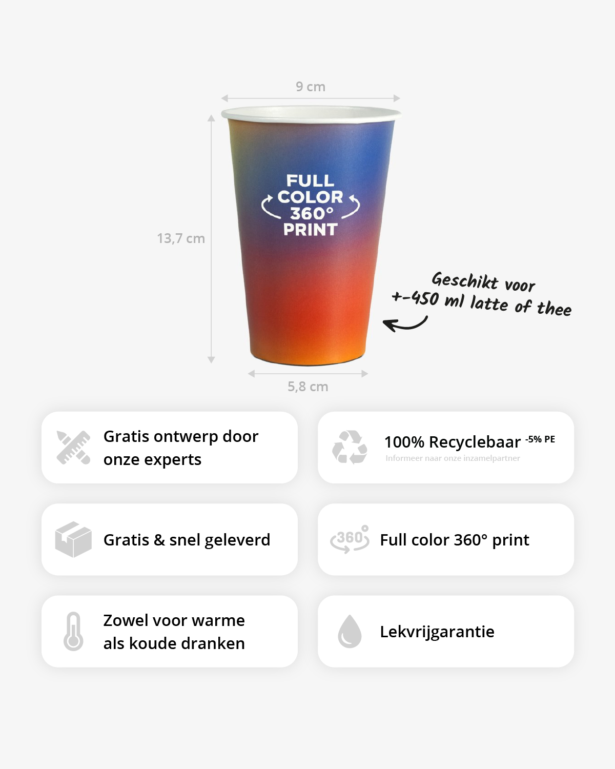 Koffiebekers 16 oz (450 ml) Bedrukt (full color) sfeerfoto 2