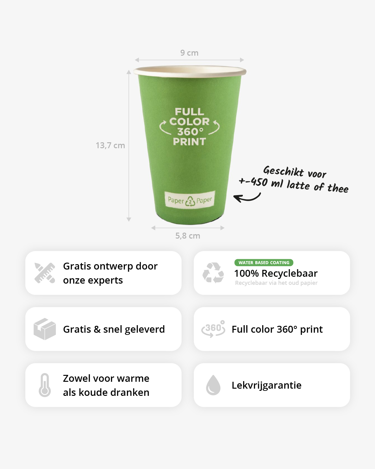 Koffiebekers Paper2Paper 16 oz (450 ml) Bedrukt (full color) sfeerfoto 2