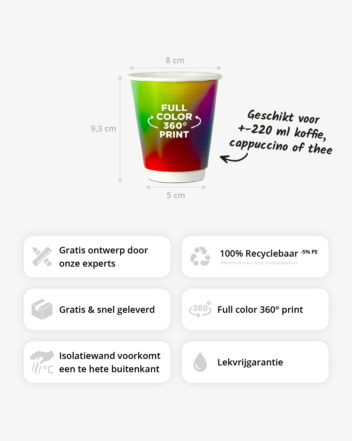 Koffiebekers dubbelwandig 8 oz (220 ml) Bedrukt (full color) sfeerfoto 3