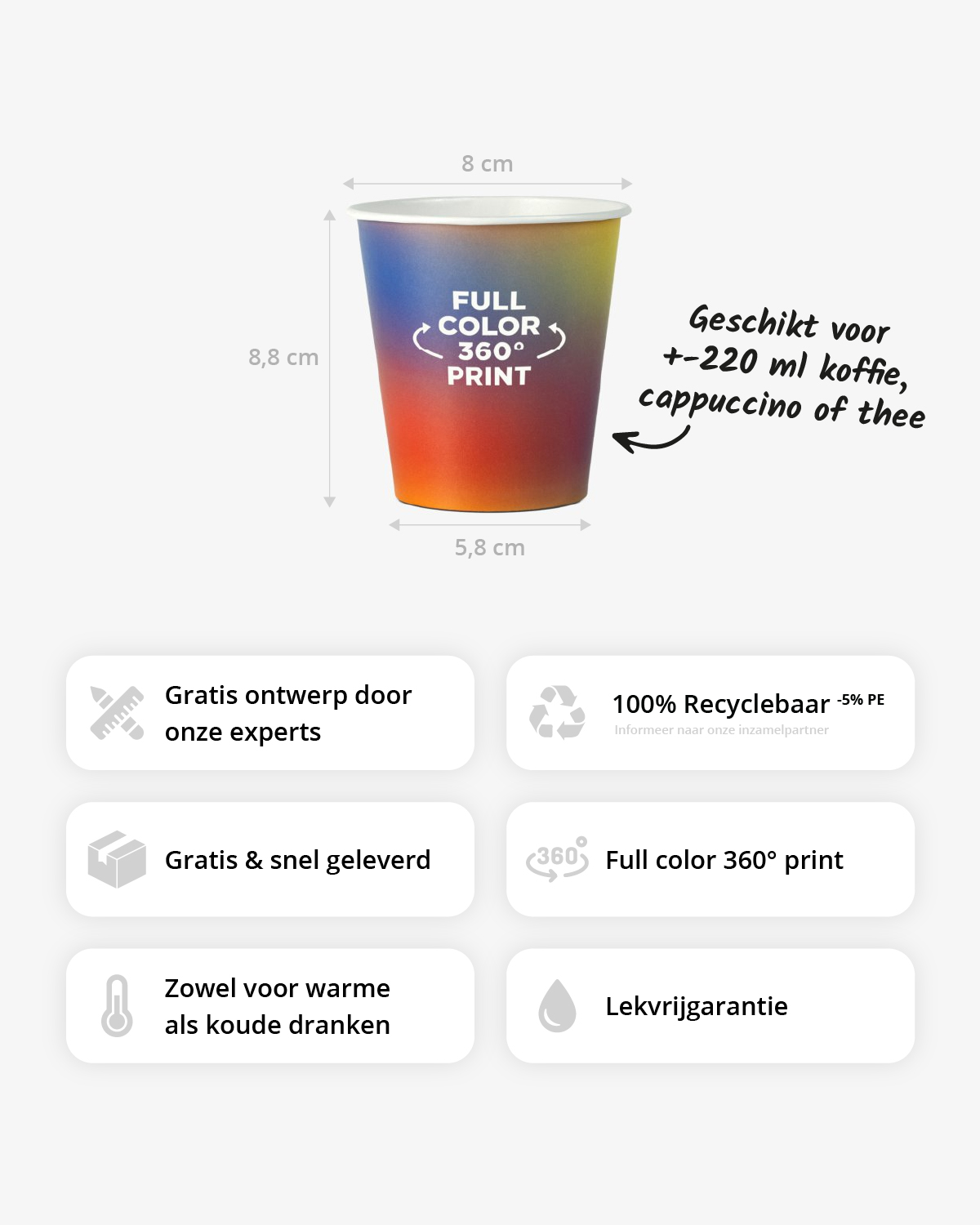 Koffiebekers 8 oz (220 ml) Bedrukt (full color) sfeerfoto 1