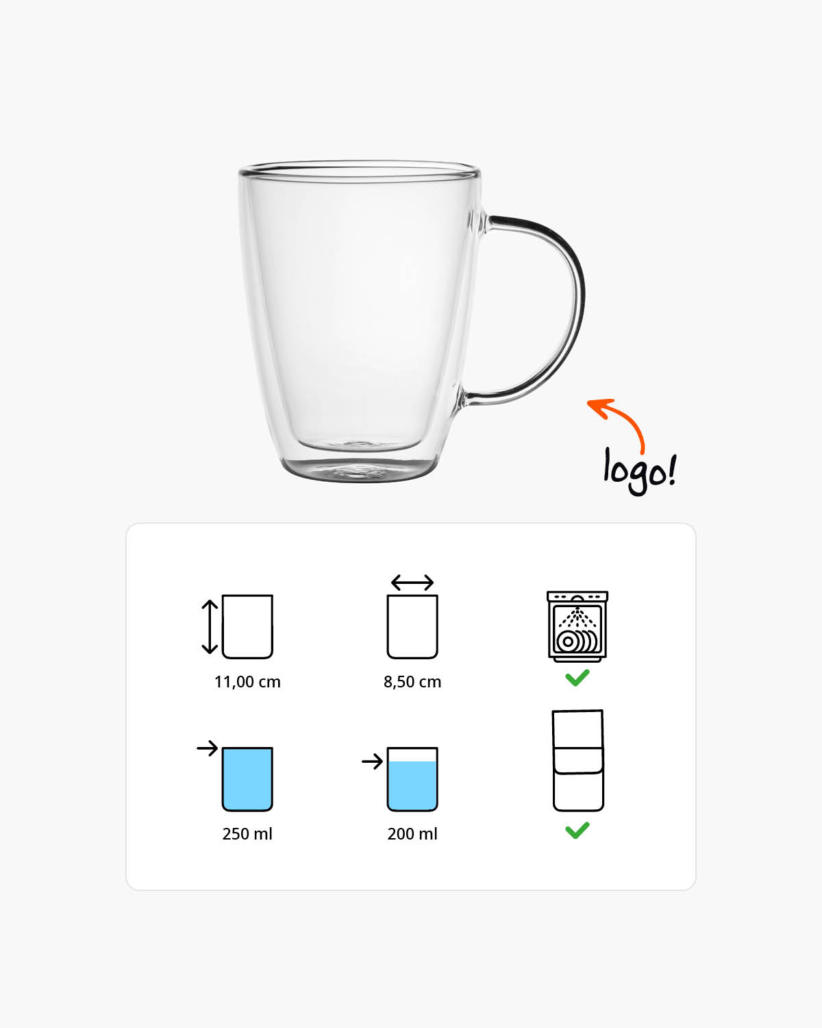Lato dubbelwandig glas met oor 250 ml Gravure (zandstralen)  of Bedrukt (1 kleur)  sfeerfoto 3