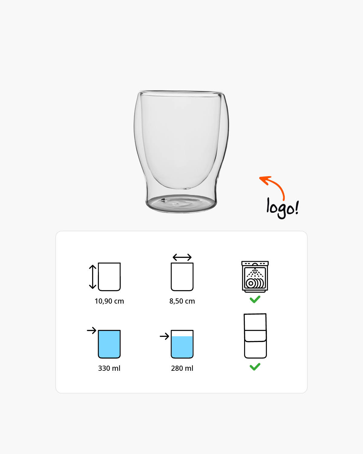 Leo dubbelwandig glas 330 ml Gravure (zandstralen)  of Bedrukt (1 kleur)  sfeerfoto 1
