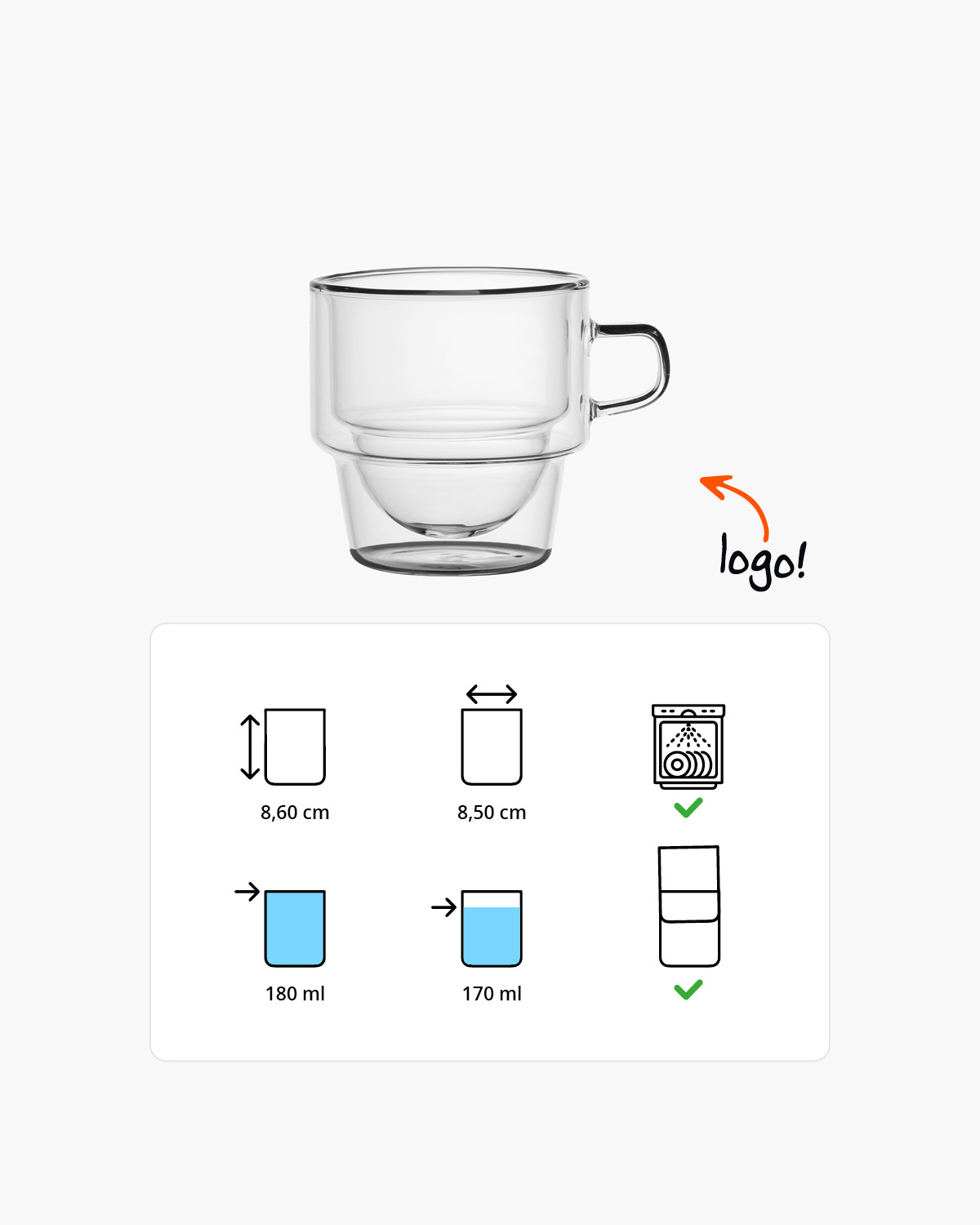 Migo dubbelwandig glas met oor 180 ml Gravure (zandstralen)  of Bedrukt (1 kleur)  sfeerfoto 3
