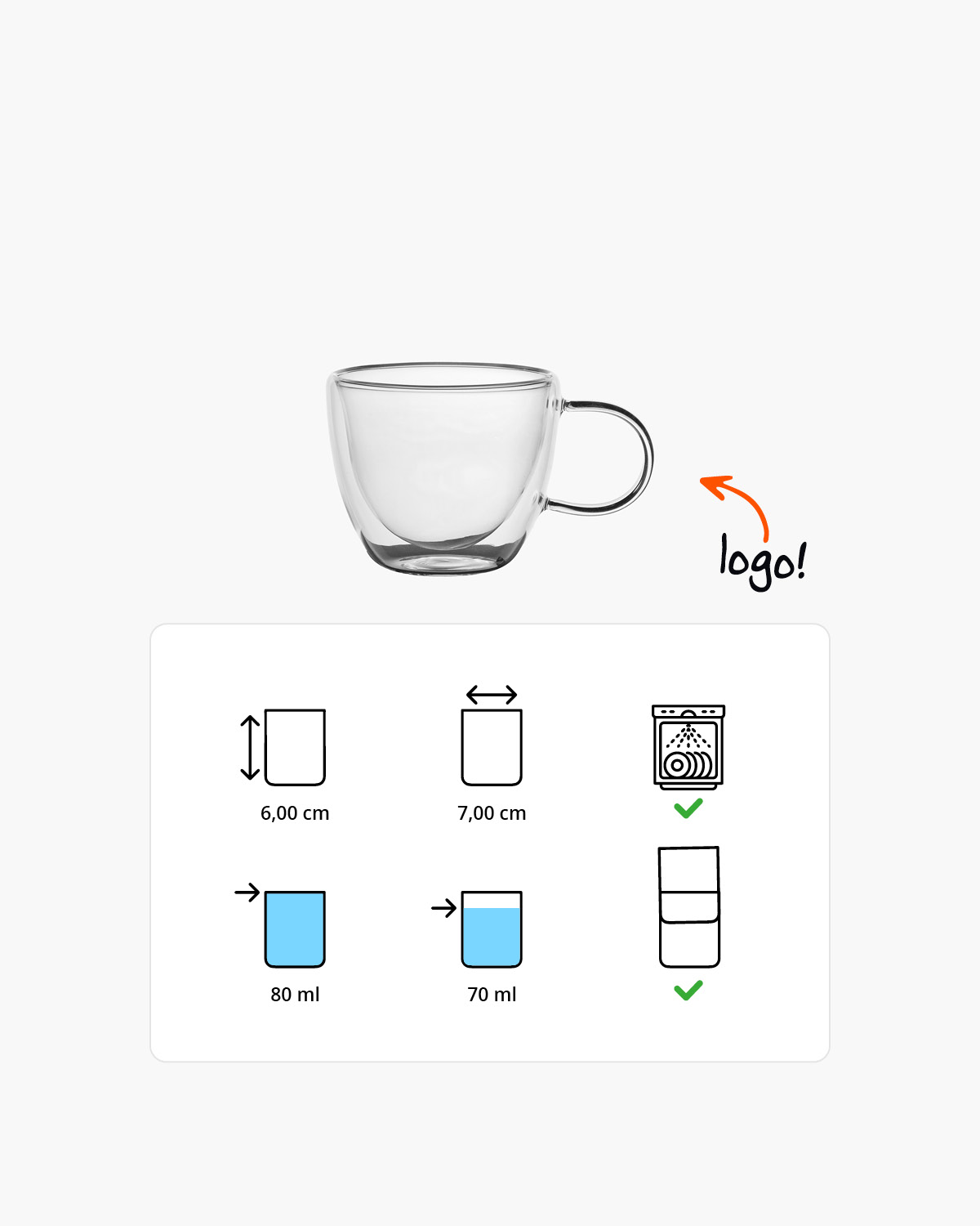 Migo dubbelwandig glas met oor 80 ml Gravure (zandstralen)  of Bedrukt (1 kleur)  sfeerfoto 3