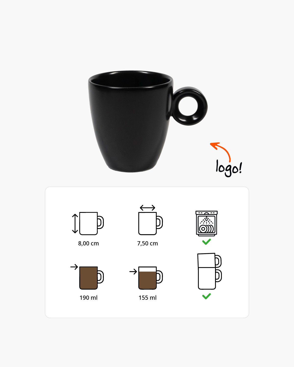 Nordic kopje mat zwart 190 ml Bedrukt sfeerfoto 1