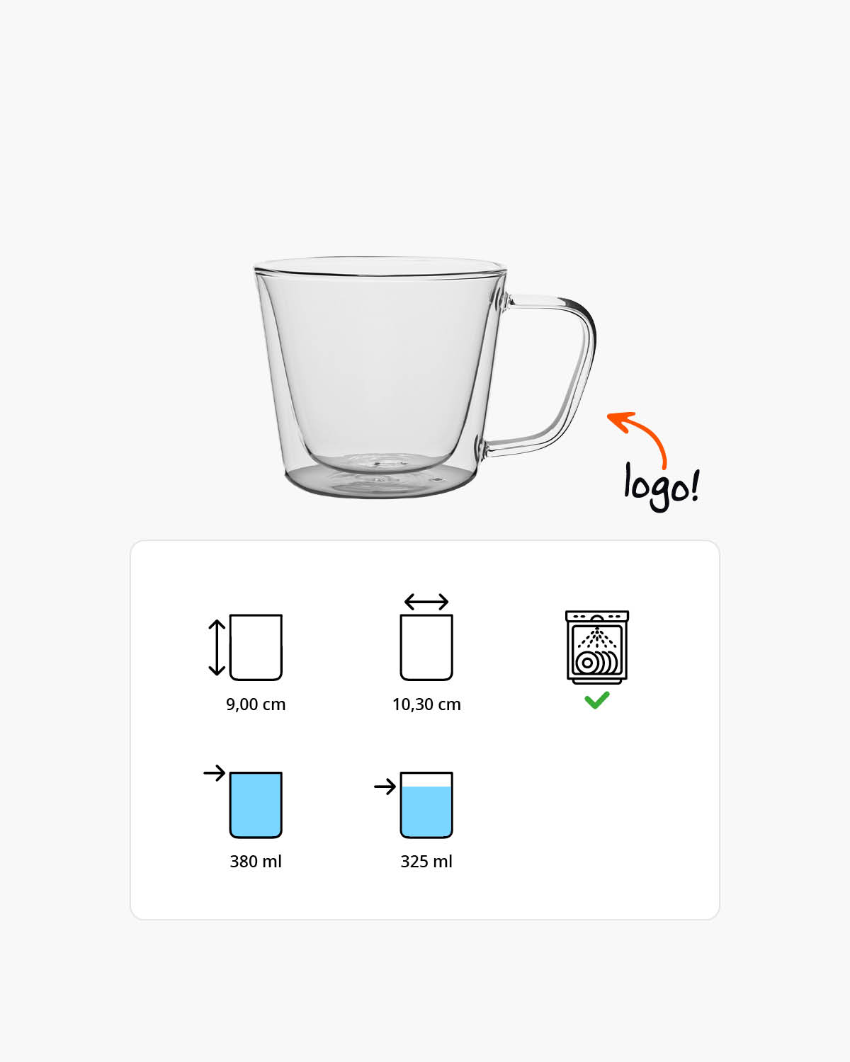 Oskar dubbelwandig glas met oor 380 ml Gravure (zandstralen)  of Bedrukt (1 kleur)  sfeerfoto 1