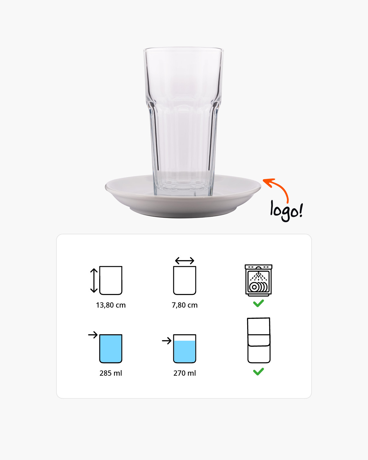 Texas latte macchiatoglas hoog met schotel 285 ml Bedrukt of Lasergravure  of Gravurelook  sfeerfoto 1
