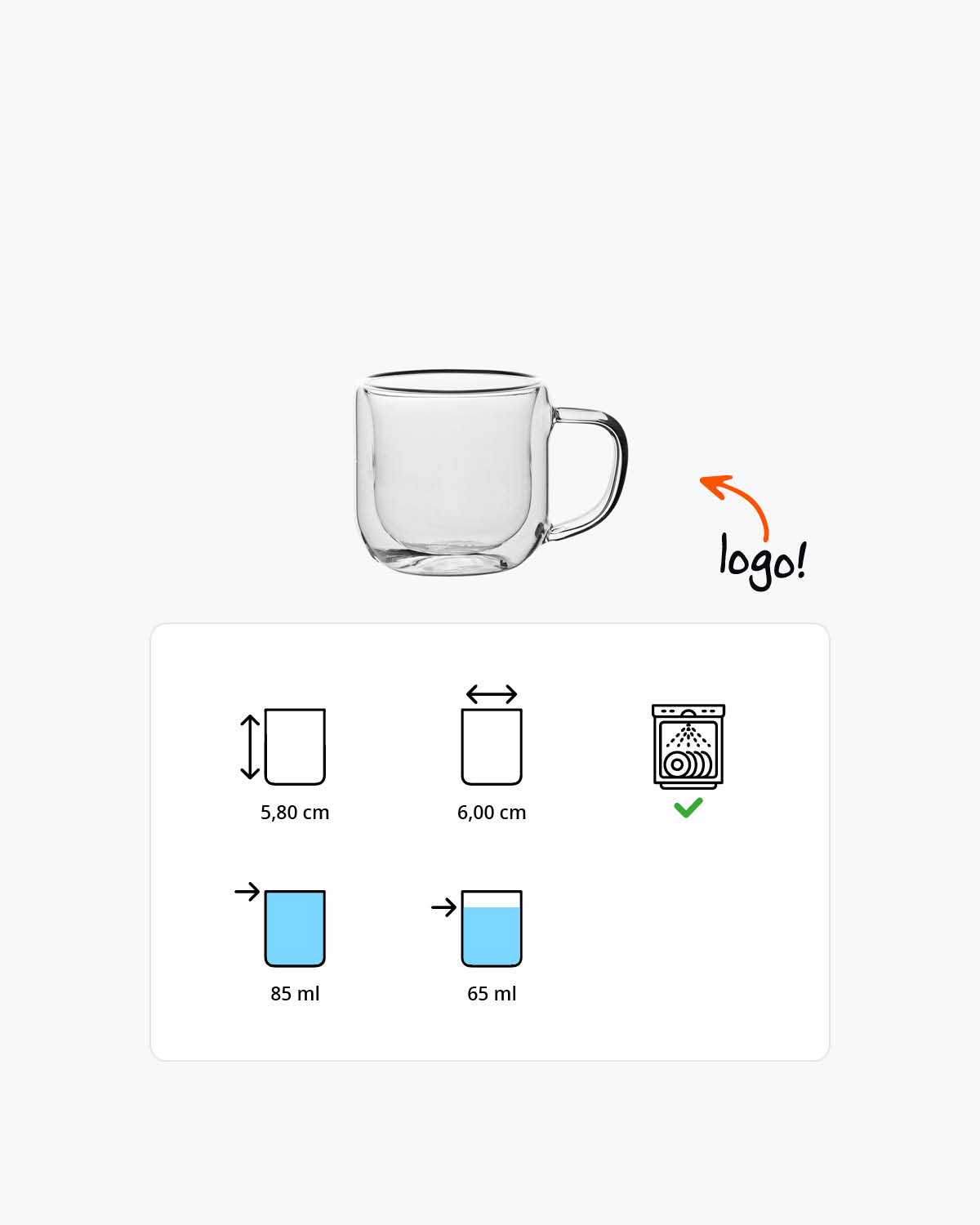 Thigo dubbelwandig glas met oor 85 ml Gravure (zandstralen)  of Bedrukt (1 kleur)  sfeerfoto 1