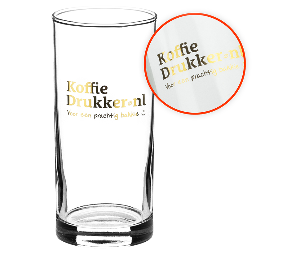 Longdrinkglas met een gouden logobedrukking