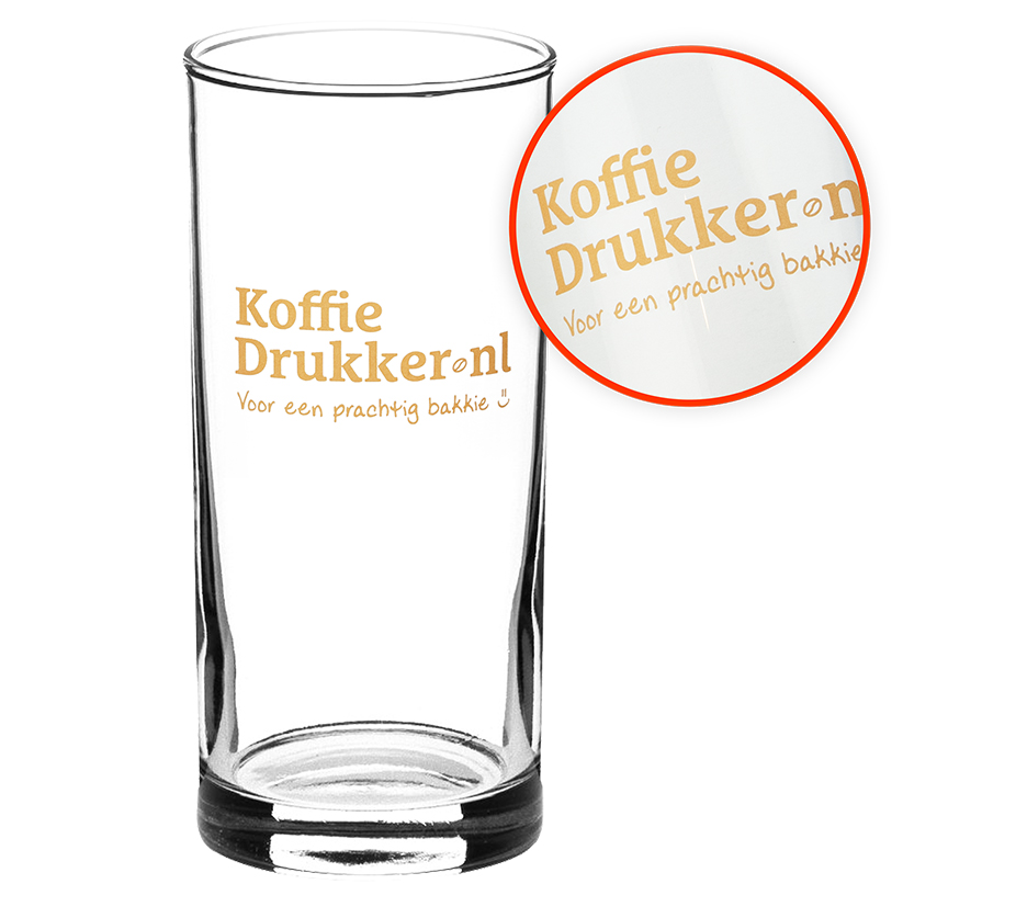 Longdrinkglas met een goudlook logobedrukking