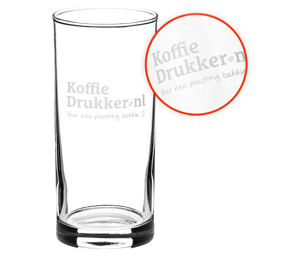 Longdrinkglas met een zilverlook logobedrukking