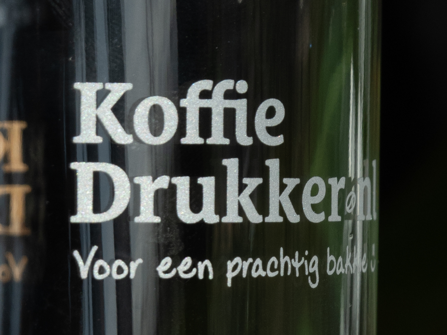 Close-up echt zilverlook bedrukking op glas